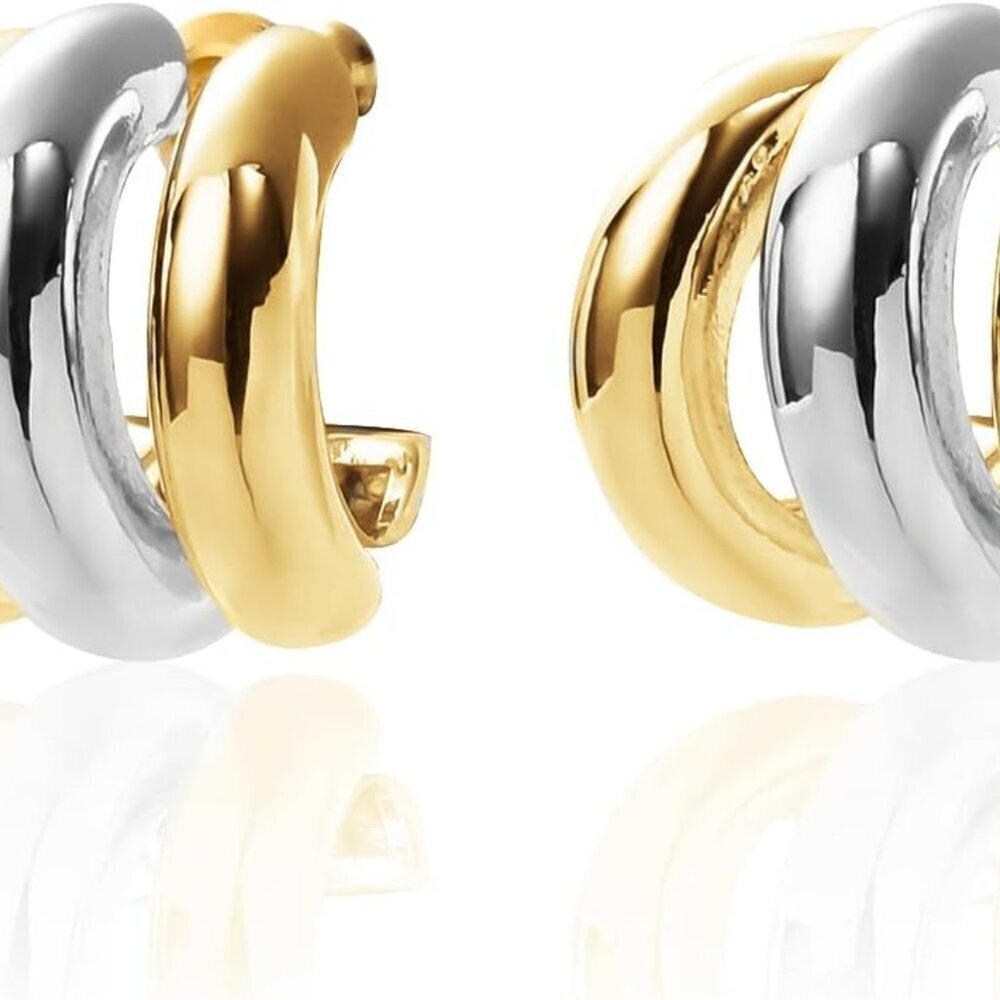 Trendy Two Tone Gold Silver Hoop Earrings for Women Hypoallergenic Jewelry